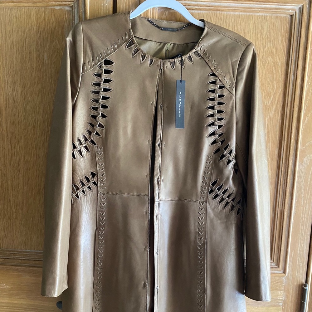 Classic “ Sarah” leather coat, cashew brown